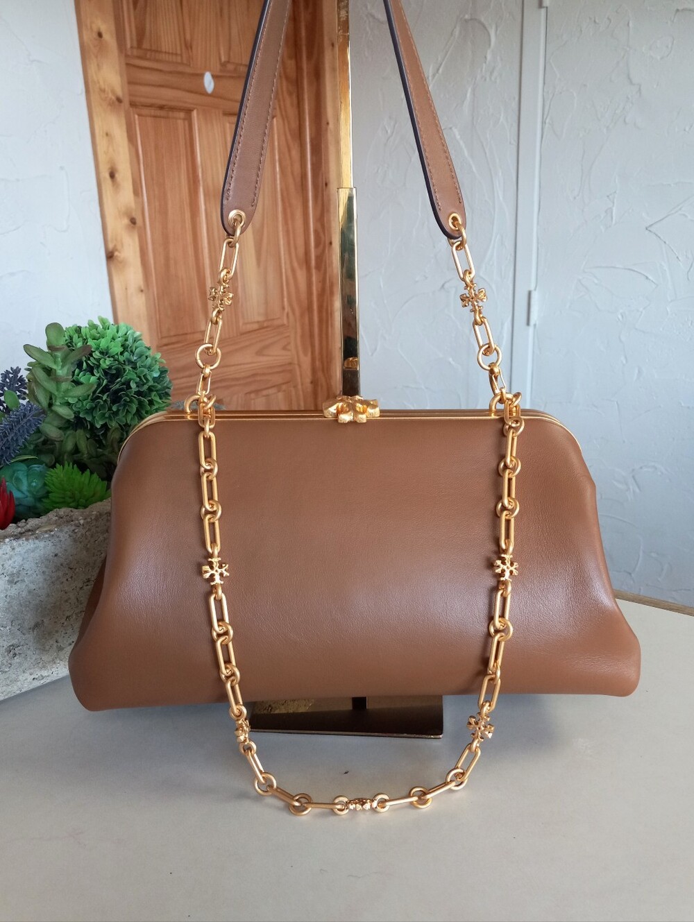 Tory Burch Cleo Shoulder Bag in Moose, Like New, Large size Frame bag. - Picture 5 of 15